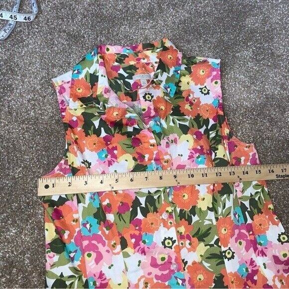 Talbots Woman Dress Pink Floral Bright Sleeveless Cotton Collar Button Down SZ 8 - Picture 4 of 13